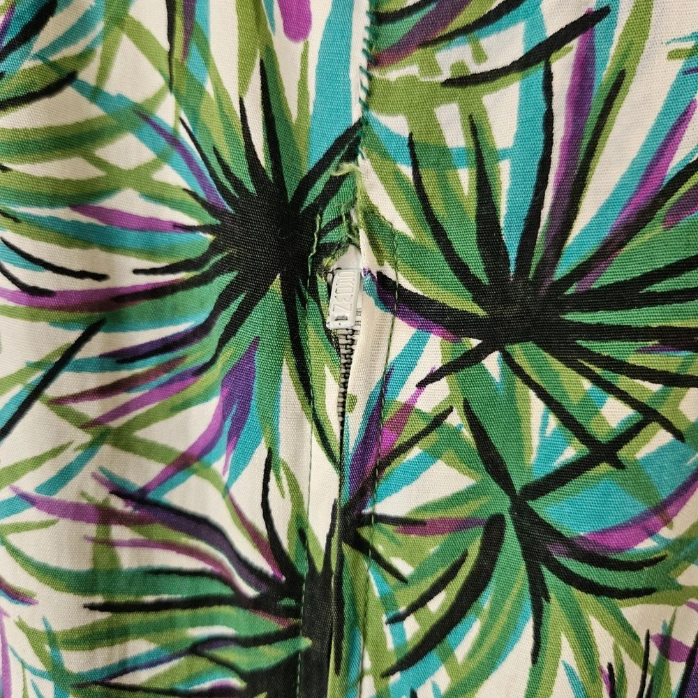 Anne Fogarty Vtg 50s 60s Tropical Palm Leaf Hawaiian Fit Flare Dress Green XS - Picture 7 of 8